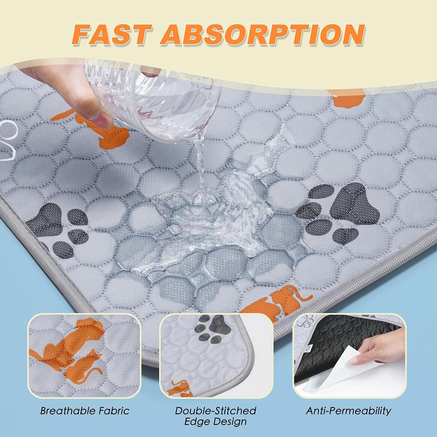 Washable Pee Pads for Dogs, 2 Pack Reusable Puppy Pads, Waterproof Pet Pee Pads for Dog Potty Training, Extra Large Dog Pee Pads for Crate, Playpen, and Whelping, Orange 36"x41"