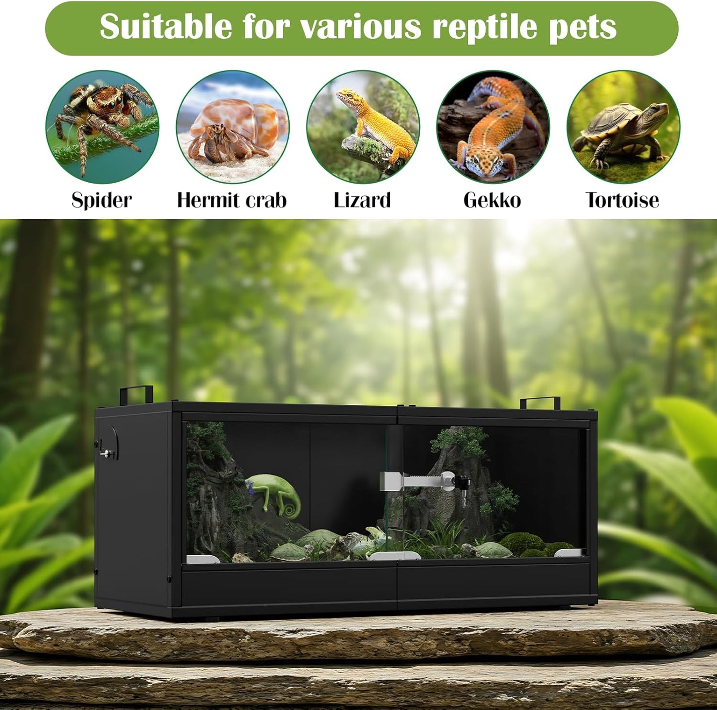 20 Gallon Reptile Terrarium Tank with Sliding Glass Door Bearded Dragon Tank with Top Ventilation Metal Panel Safety Lock Reptile Enclosure for Insect, Geckos, Lizards, Frogs, and Tortoises