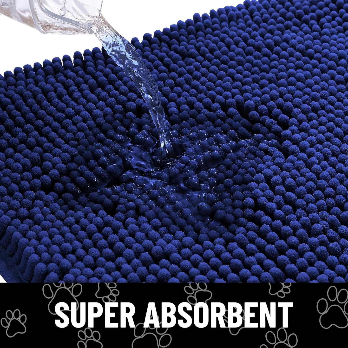 Smiry Dog Door Mat for Muddy Paws, Absorbent Dirt Trapper Non Slip Quick Dry Washable Chenille Mat for Mud Dogs, Entry Rug for Indoor and Outdoor (71x46 Inches,Navy Blue)