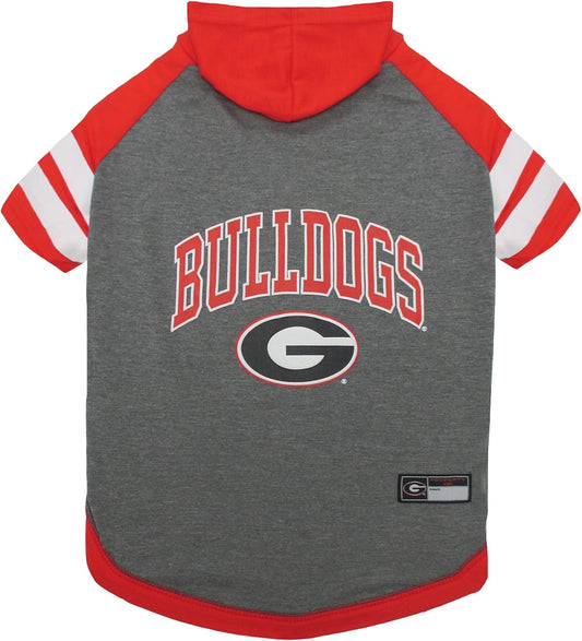 NCAA Georgia Bulldogs Hoodie for Dogs & Cats, Large Collegiate Licensed Dog Hoody Tee Shirt. Sports Hoody T-Shirt for Pets. College Sporty Dog Hoodie Shirt.