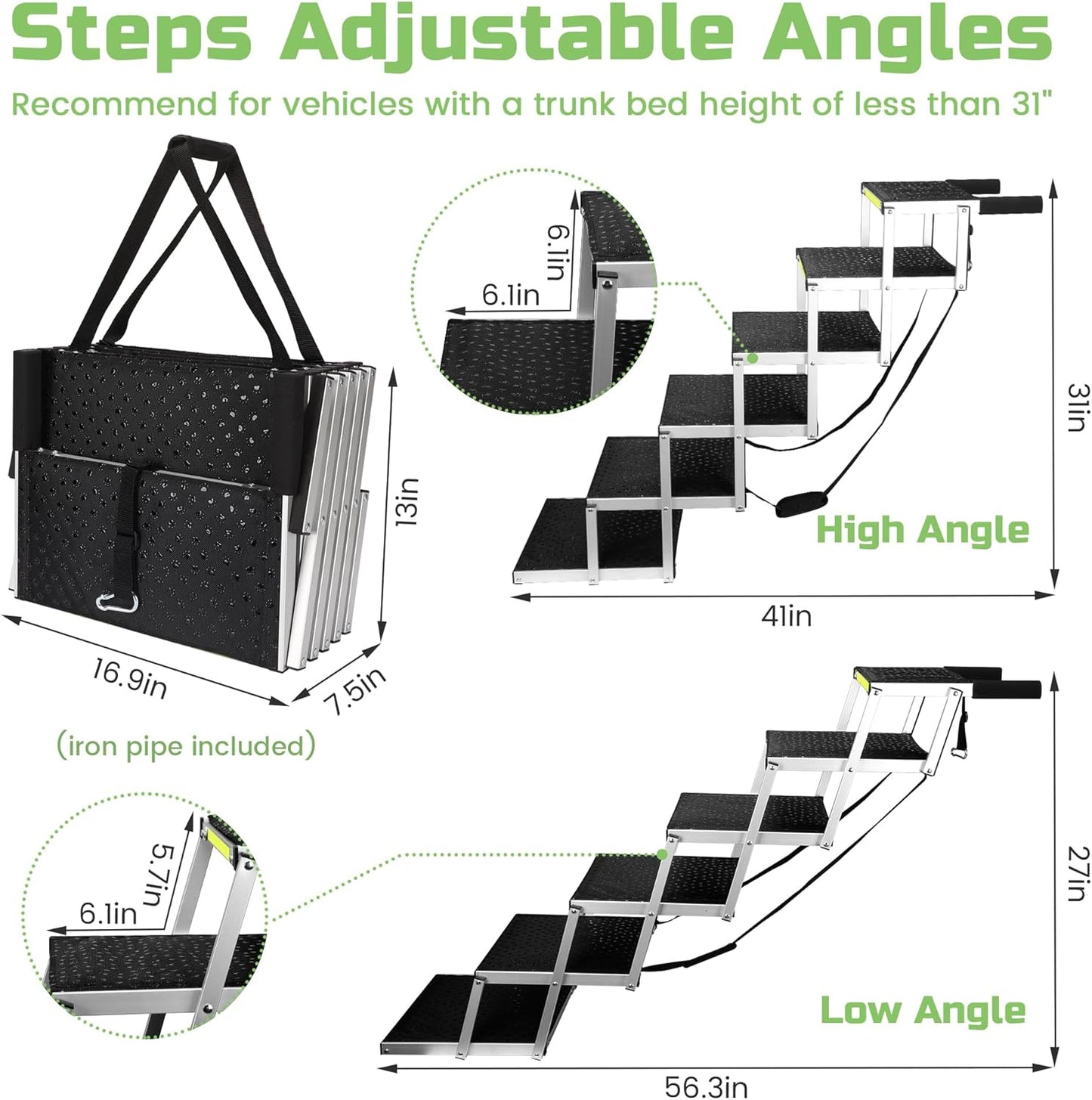 Sturdy 6-Step Aluminum Frame Dog Stair with 1680D PVC Fabric - Non-Slip, Lightweight & Portable - Ideal for Car, SUV, Truck Access - Black (106x80x43cm)