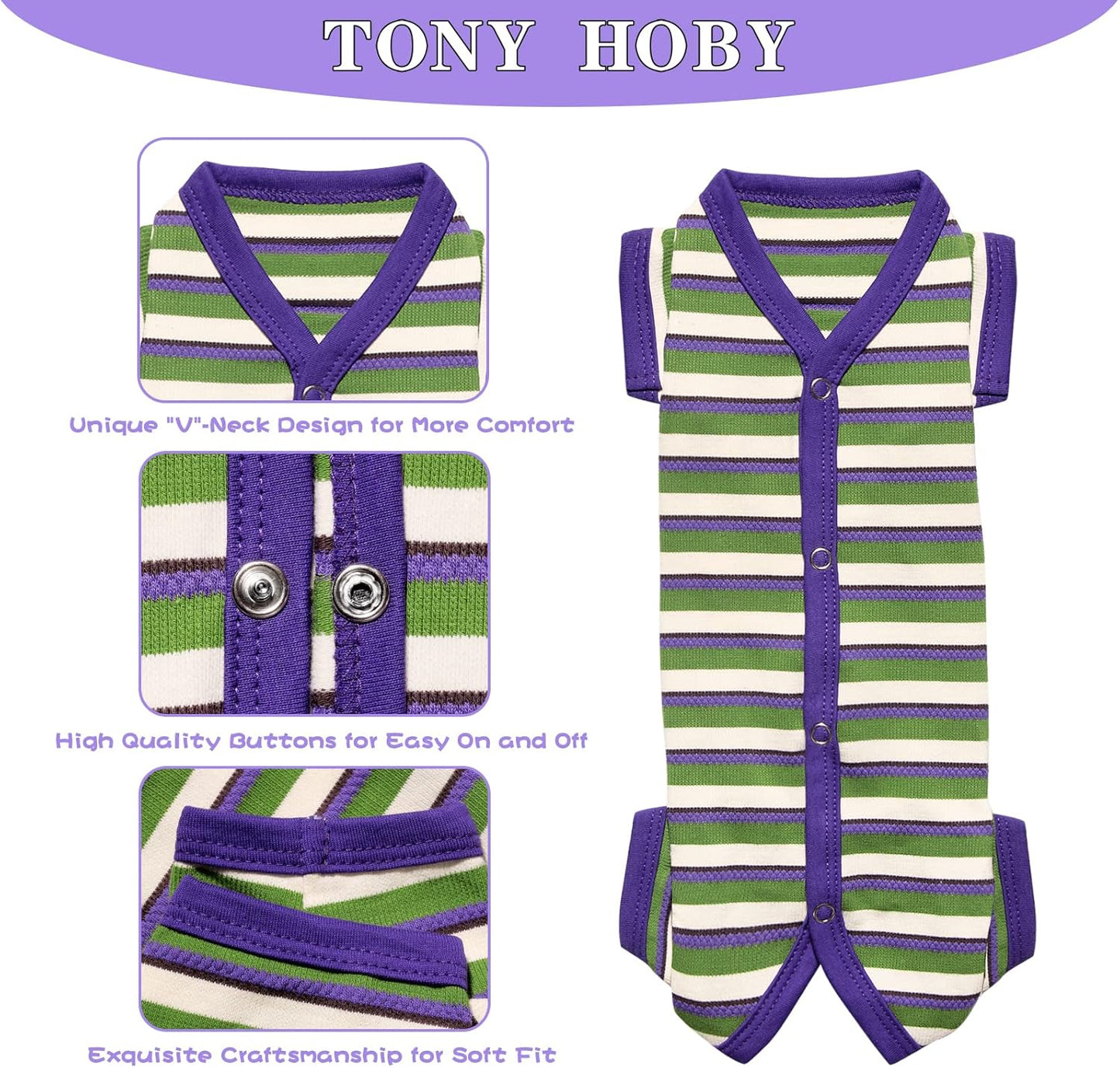 TONY HOBY Dog Pajamas, Knitted Dog Jumpsuit Shirt in Cold Weather, Dogs Surgical Recovery Suit for Small Medium Dogs (Purple&Green, Boy, S)