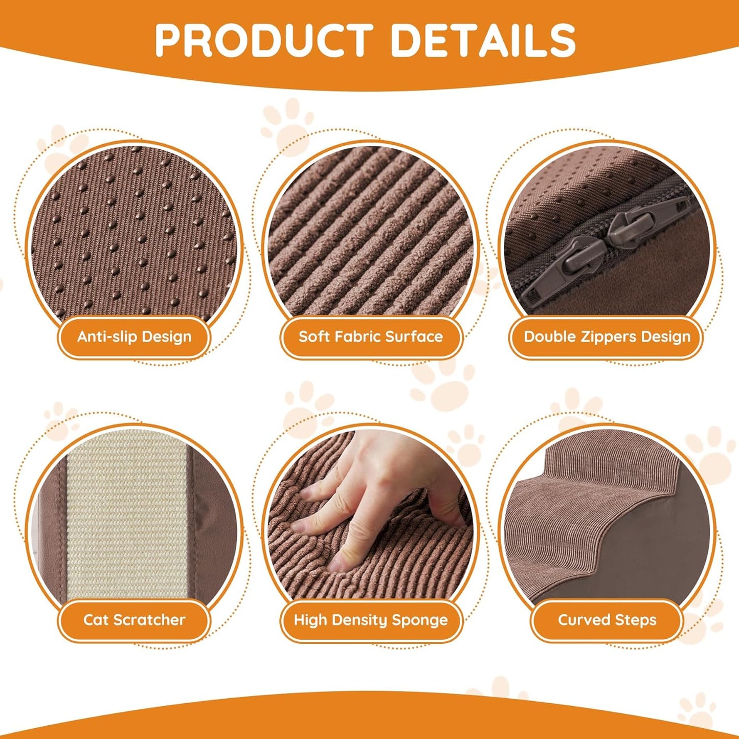 Dogs Steps for Bed, Dog Stairs for Small Dogs, 2-Step Dog Ramp for Bed, Couch, Sofa, and Chairs, Non-Slip Bottom Design, Cat Scratching, High Density Foam Portable Pet Step, Indoor, Coffee