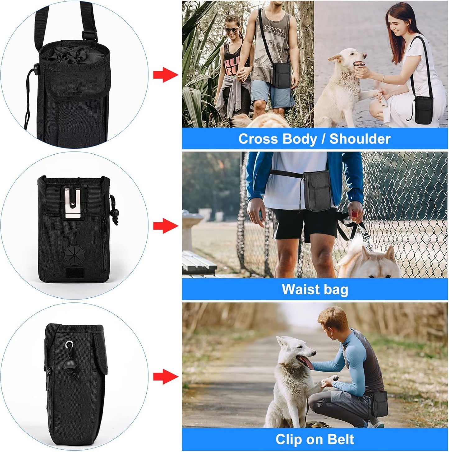 Dog Travel Bag, Airline Approved Pet Travel Bag with 2 Dog Treat Training Pouches for Weekend Pet Travel Supplies & Accessories, Black