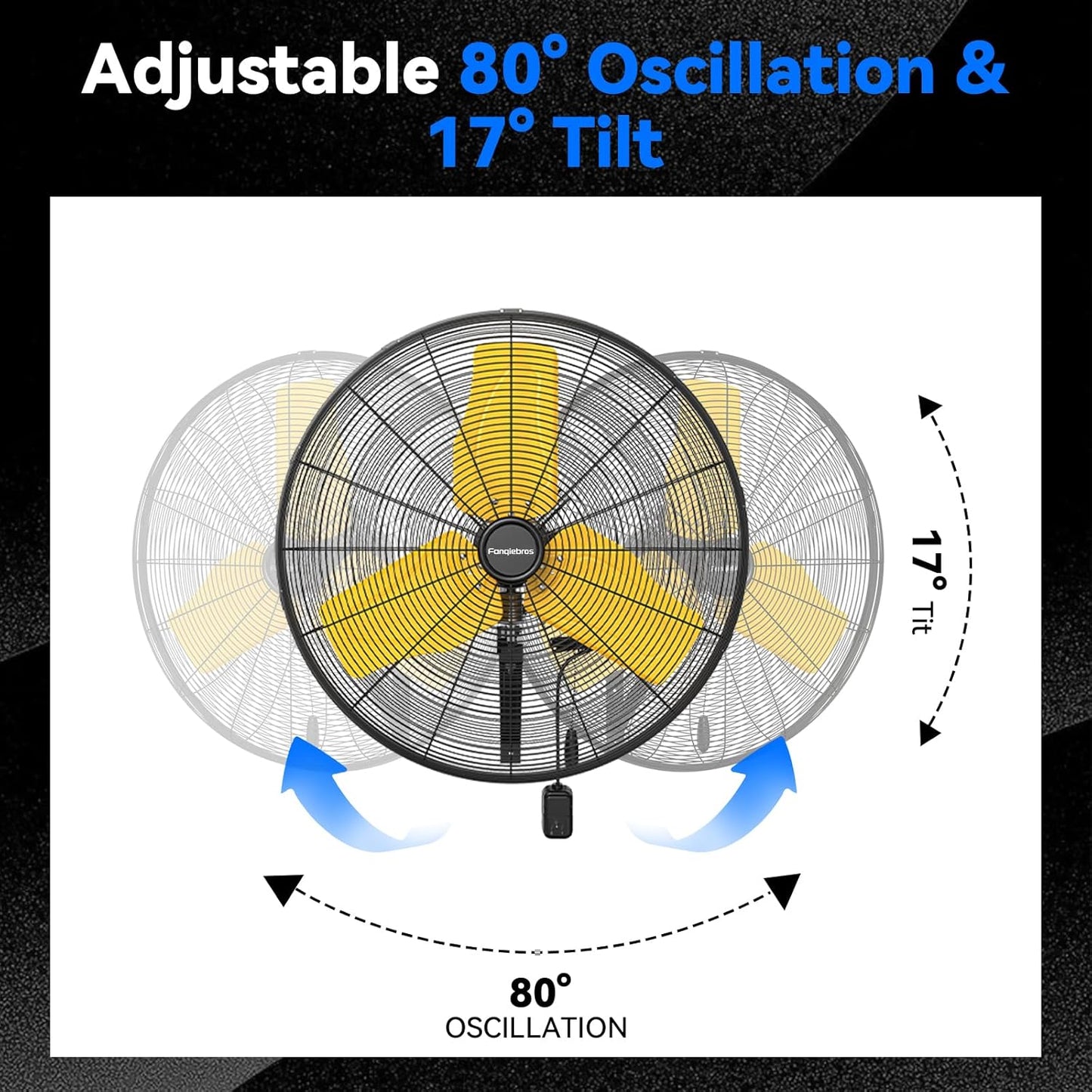Pro 9500 CFM 24" Outdoor IP44 Waterproof Wall Mount Fan, 3-Speed Oscillating Metal Fans with Enclosure Motor, Heavy Duty Wall Fan for Patio, Warehouse, Garage, and Jobsite