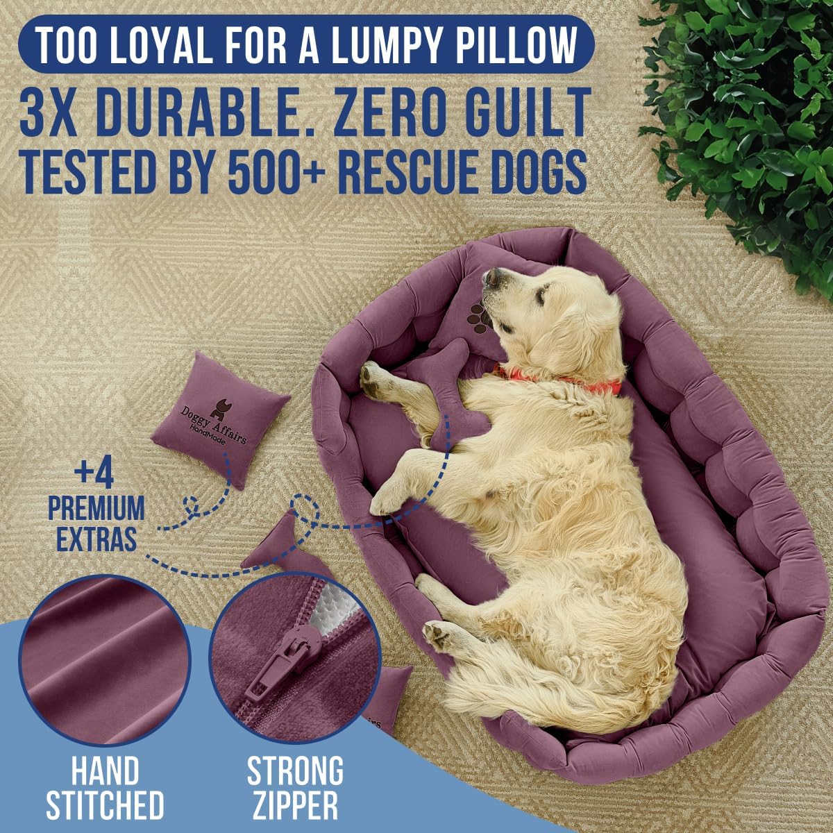 Luxury Dog Bed Chesterfield – Handcrafted Velvet Throne for Dogs | Joint Support, Calming & Temp-Regulating Comfort | Durable 5+ Years, Anti-Claw, Washable 100+ Times – XL, Purple