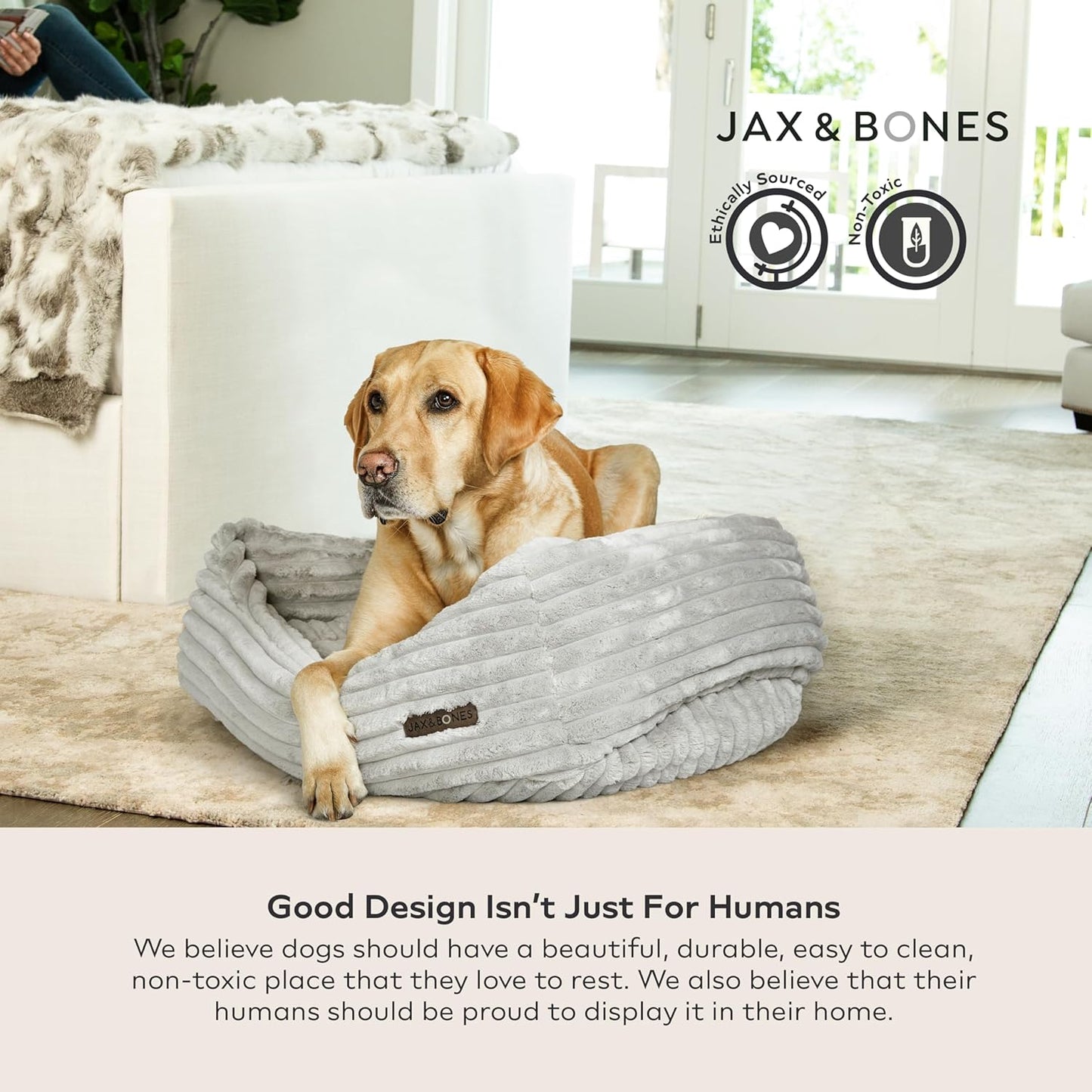 Jax & Bones Dog Napper - Luna Grey Machine Washable Bed for Dogs - Extra Heavy Duty Bolstered Sides - Small Grey Dog Mat | 24 x 21 Inches
