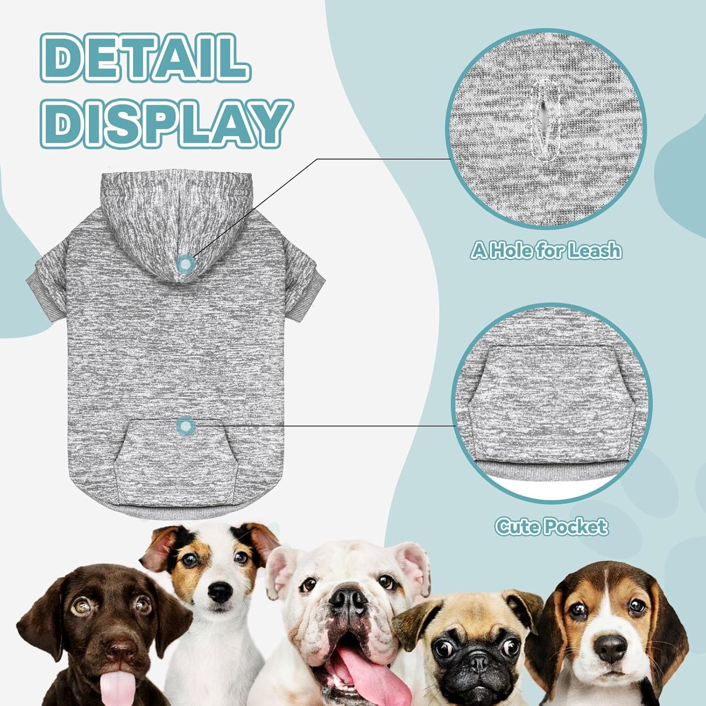 Dog Sweaters for Medium Dogs Dog Hoodie Fleece Dog Sweater Soft Dog Clothes Sweatshirt with Pocket Dog Hoodie for Medium Dogs(Grey&M)