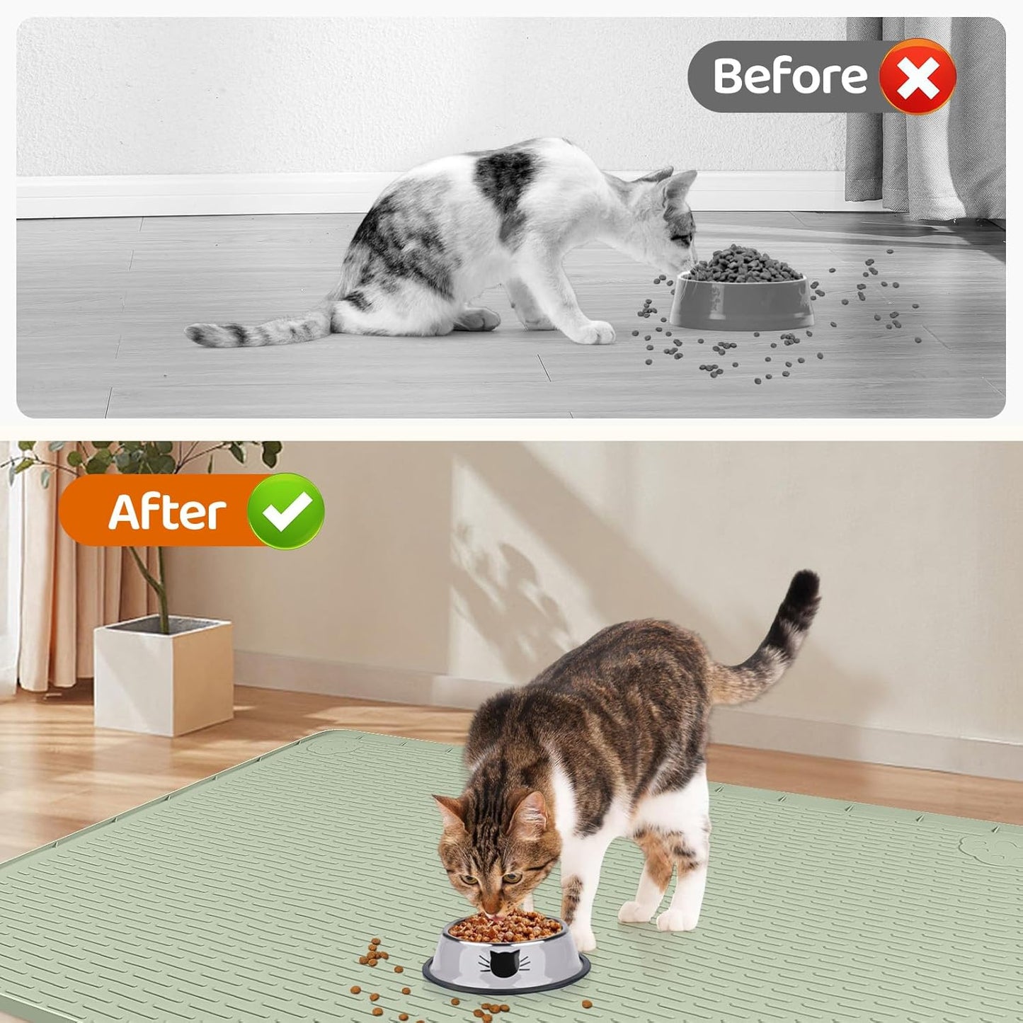 Cat Food Mat, 40" x 28" Extra Large Silicone Pet Feeding Mat with Raised Edge Pet Placemat for Food and Water Bowl Non-Slip, Easy to Clean, Floor Protection (Green)