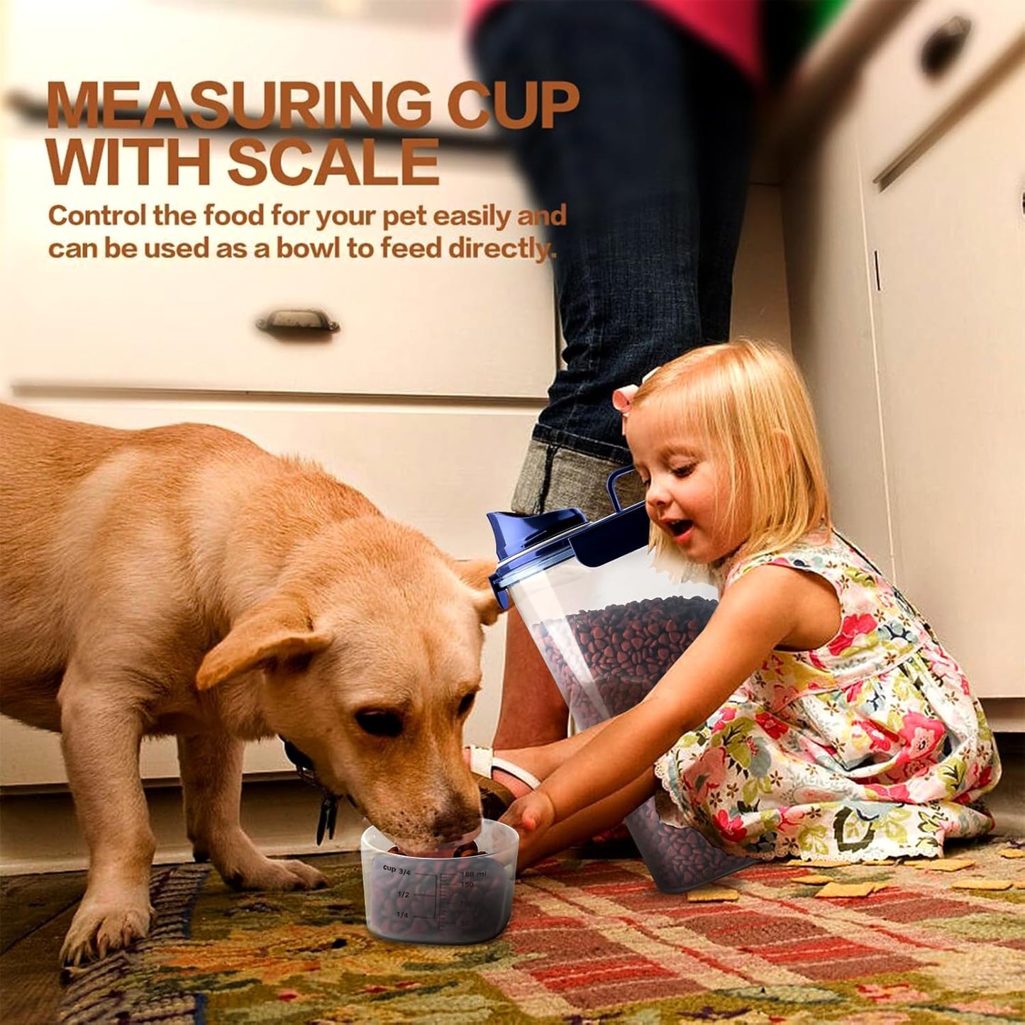 Dog Food Storage Container, 5-7 Lbs Airtight Pet Food Container, Cat Food Container Dispenser with Portable Handle, Pouring Spout and 4 Seal Buckles for Dogs Cats 2 Pack Blue