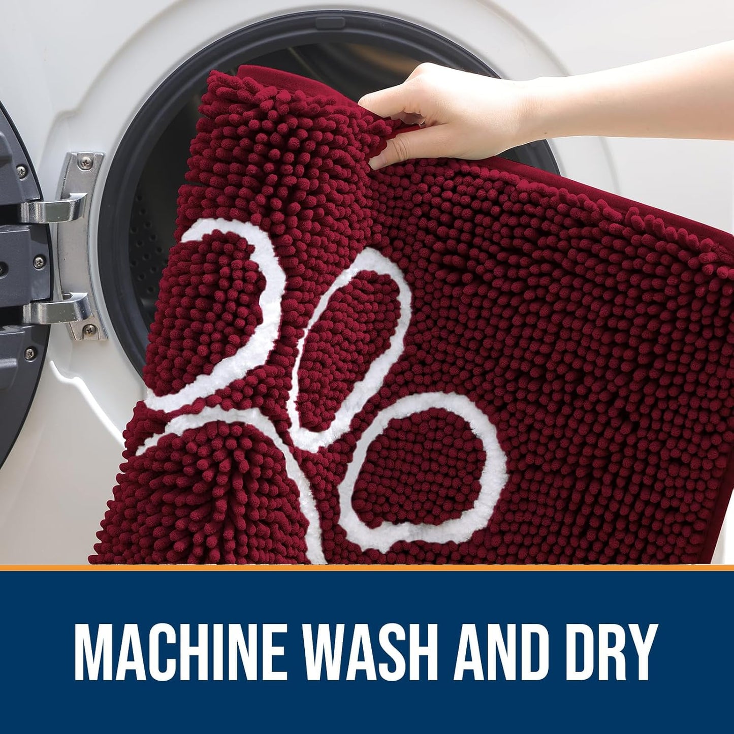 OLANLY Door Mat for Muddy Dog Paws 48x30, Ultra Absorbent Chenille Mud Doormat with Paw Print Design, Non-Slip Washable Doormat for Indoor Entryway, Quick-Dry Pet Bed Mats for Dirty Dogs, Burgundy