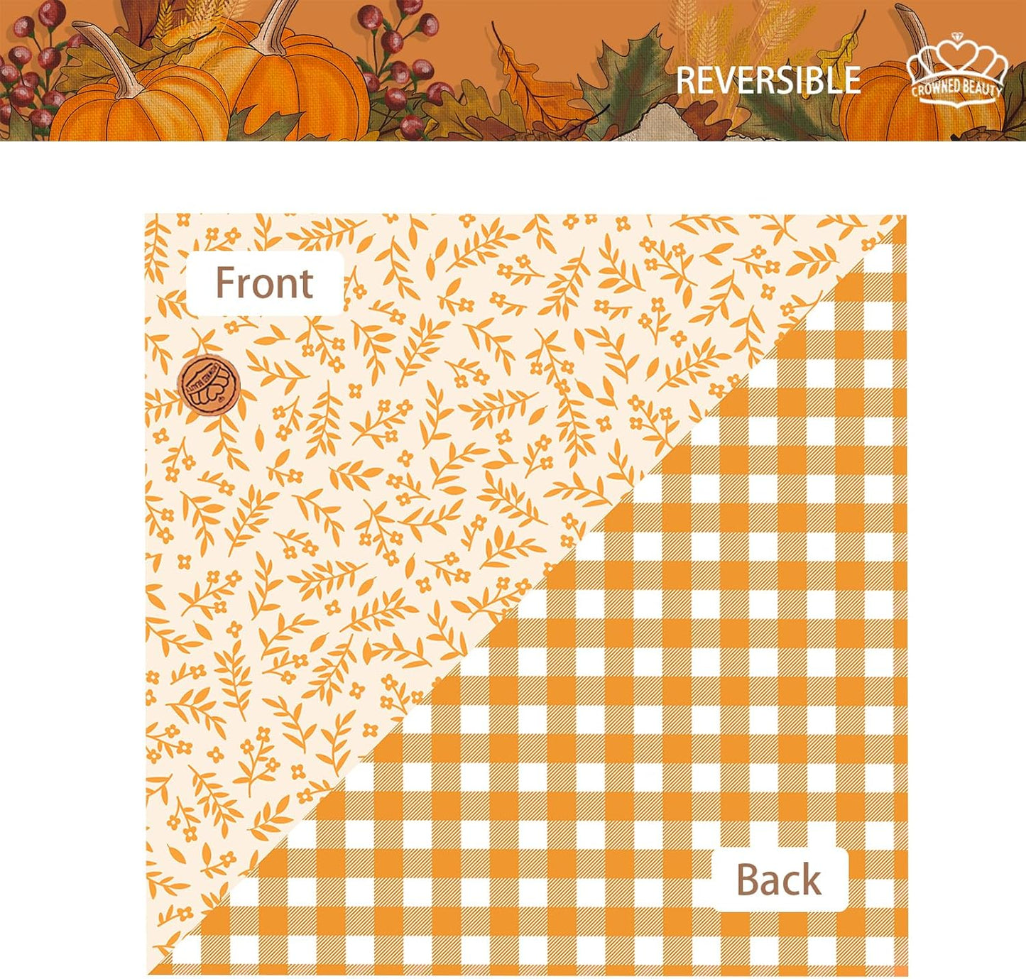 CROWNED BEAUTY Fall Dog Bandanas Reversible Large 2 Pack, Floral Leaf Set, Orange Adjustable Triangle Holiday Scarves for Medium Large Dogs Boy Girl Pets DB181-L