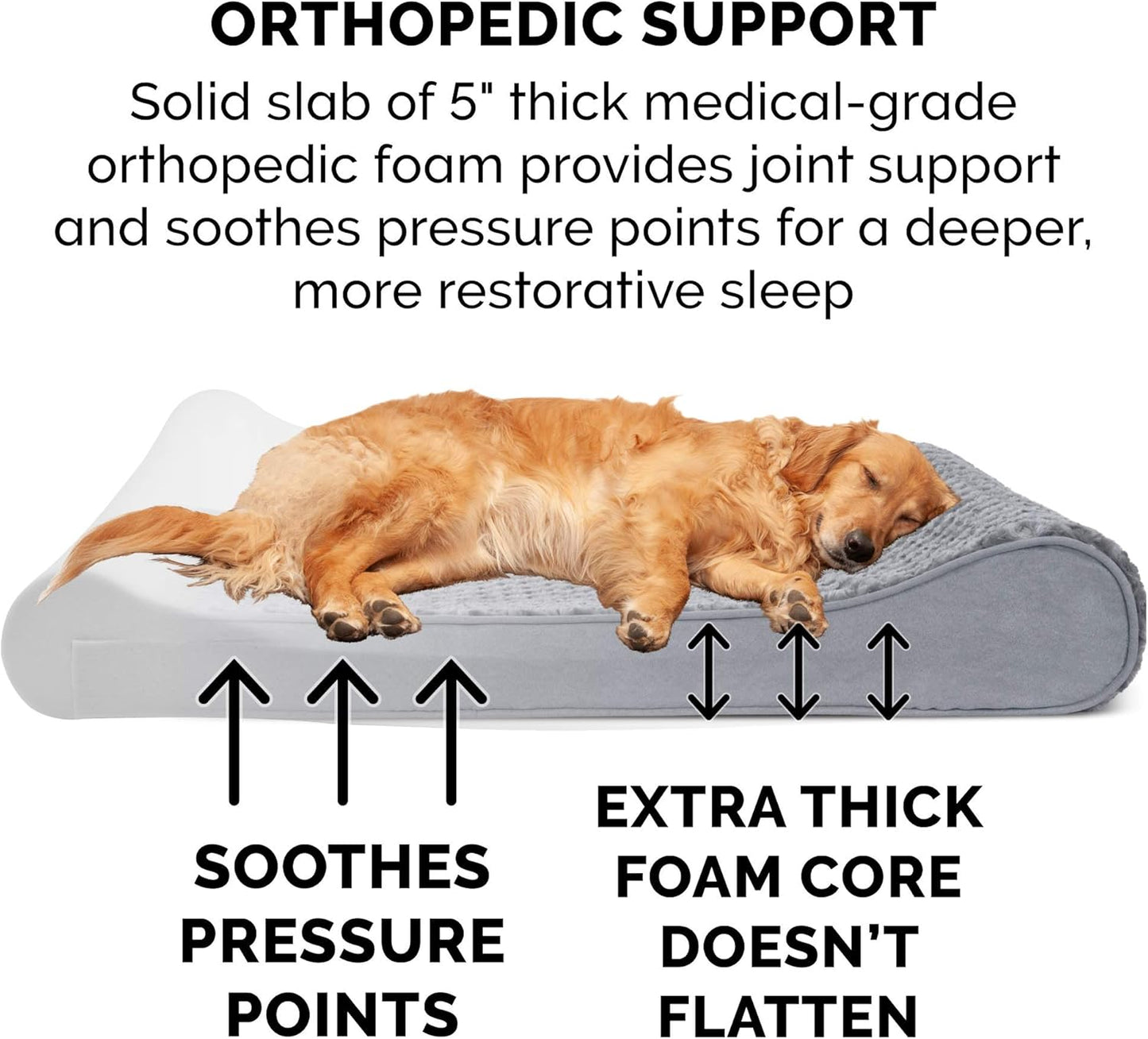 Furhaven Orthopedic Dog Bed for Large Dogs w/ Removable Washable Cover, For Dogs Up to 150 lbs - Ultra Plush Faux Fur & Suede Luxe Lounger Contour Mattress - Gray, Jumbo Plus/XXL