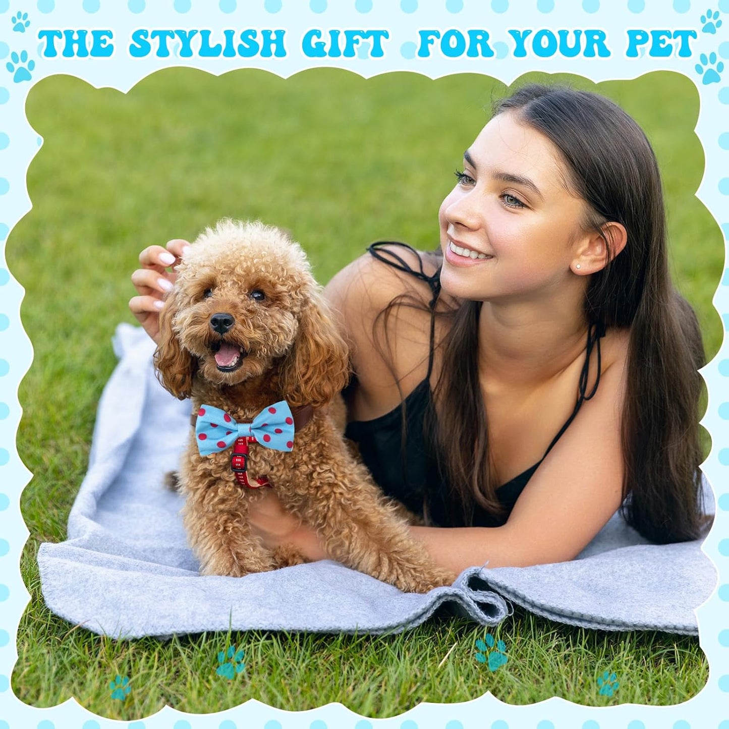 Reginary 50 Pieces Dog Bow Ties Pet Collar Bow Puppy Collar Attachment with Rubber Bands for Small Medium Cat Pet Grooming Charms Accessories Wedding Birthday Occasion (Polka Dot Style)