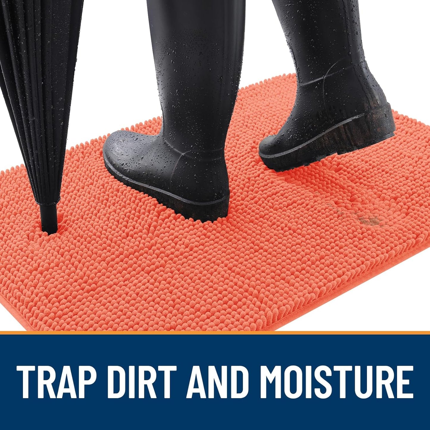 OLANLY Dog Door Mat for Muddy Paws 59x24, Absorbs Moisture and Dirt, Absorbent Non-Slip Washable Doormat, Quick Dry Chenille Mud Mat for Dogs, Entry Indoor Entryway Carpet for Inside Floor, Coral