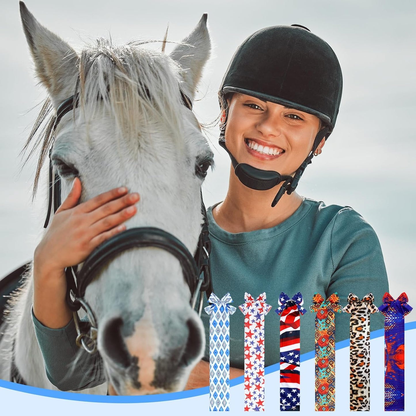 6 Pcs Horse Tail Bag Breathable Guard 22" Slip on Horse Care Tail Wrap 2 Strand Closure Straps Grooming Supplies to Keep from Dirt Breakage Rubbing 6 Designs(Aesthetic Style)