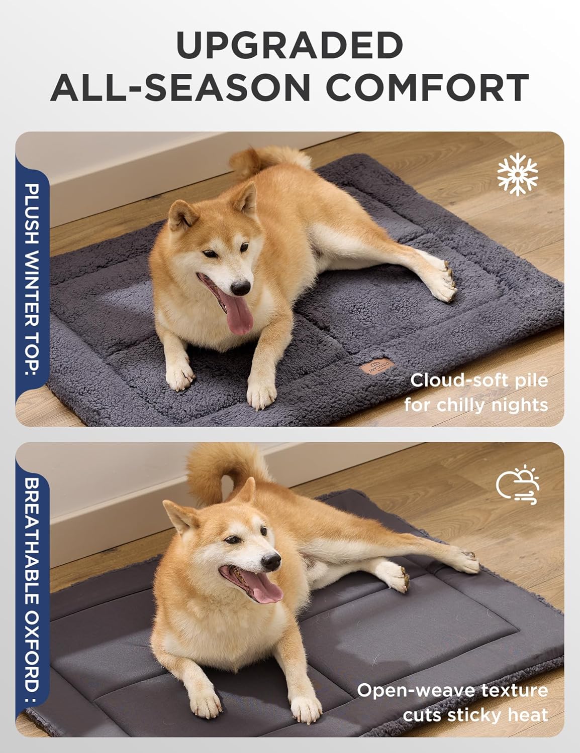 Joydeco Low Profile Dog Crate Mat Reversible Bed Pad, Washable Dog Pad Mat with Ultra Soft Fleece, Compact Design Kennel Beds Mats for Large Medium Small Pets, 36" x 27" Gray