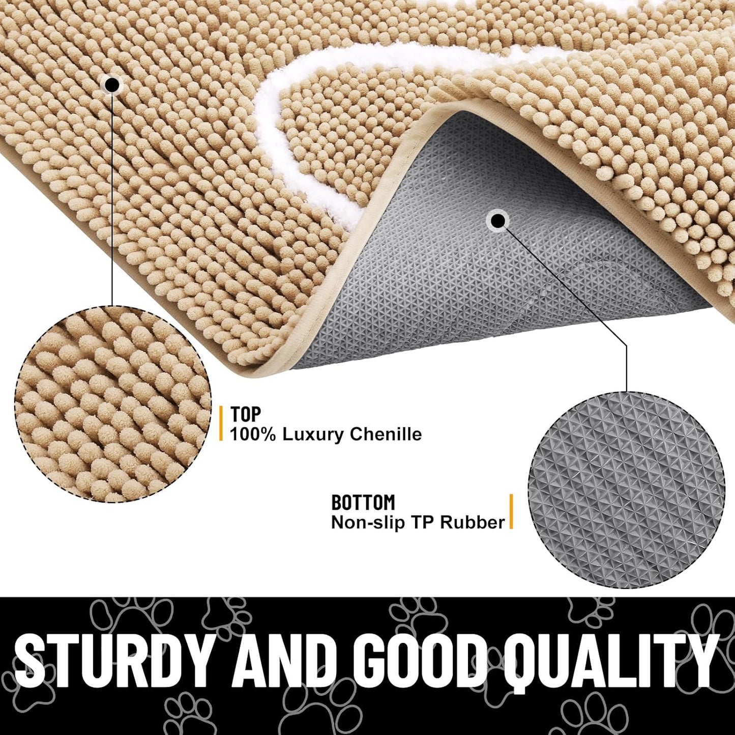 Smiry Dog Door Mat for Muddy Paws, Absorbent Dirt Trapper Non Slip Quick Dry Washable Chenille Mat for Mud Dogs, Entry Rug for Indoor and Outdoor (24x16 Inches, Beige)