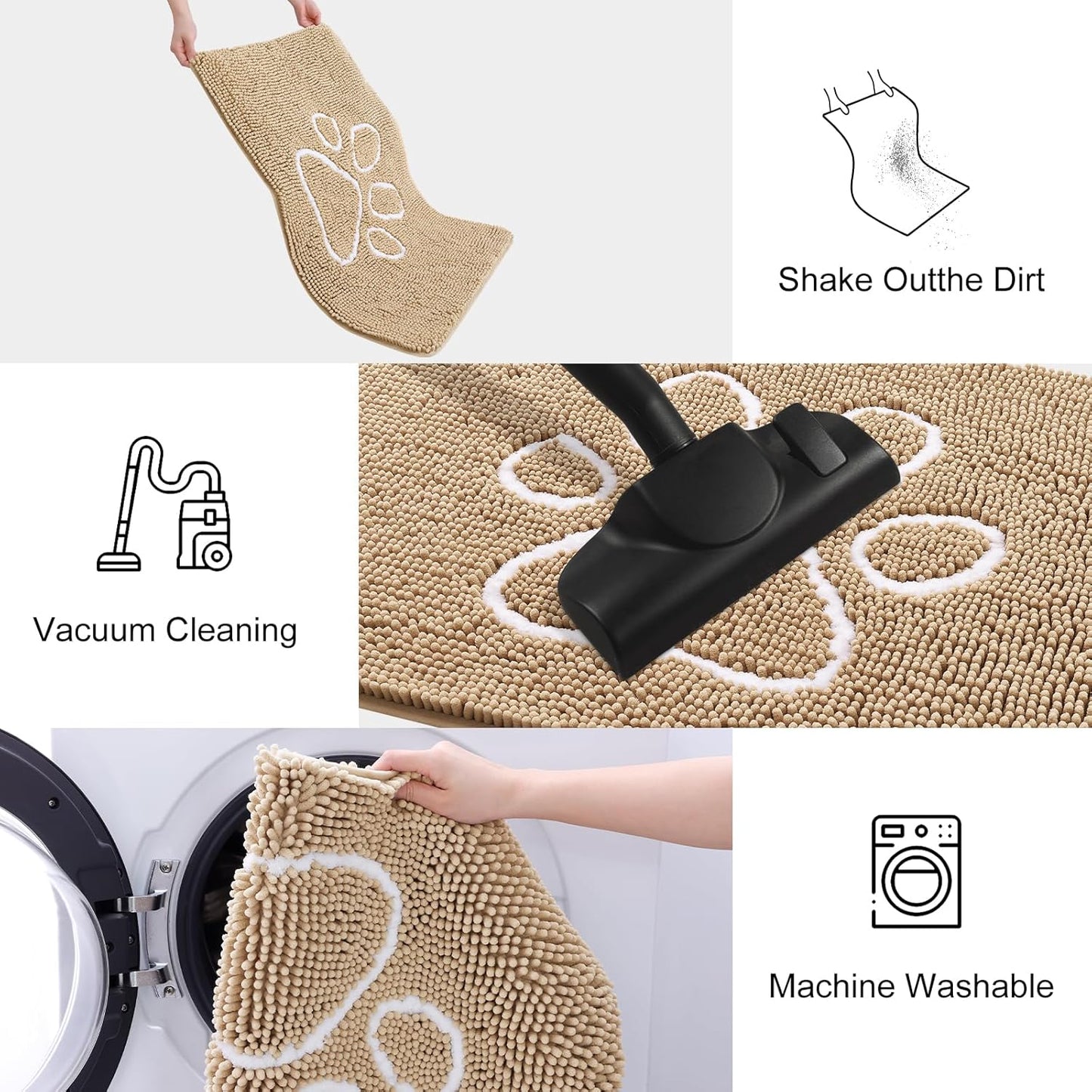 Smiry Dog Door Mat for Muddy Paws, Absorbent Dirt Trapper Non Slip Quick Dry Washable Chenille Mat for Mud Dogs, Entry Rug for Indoor and Outdoor (71x46 Inches, Beige)