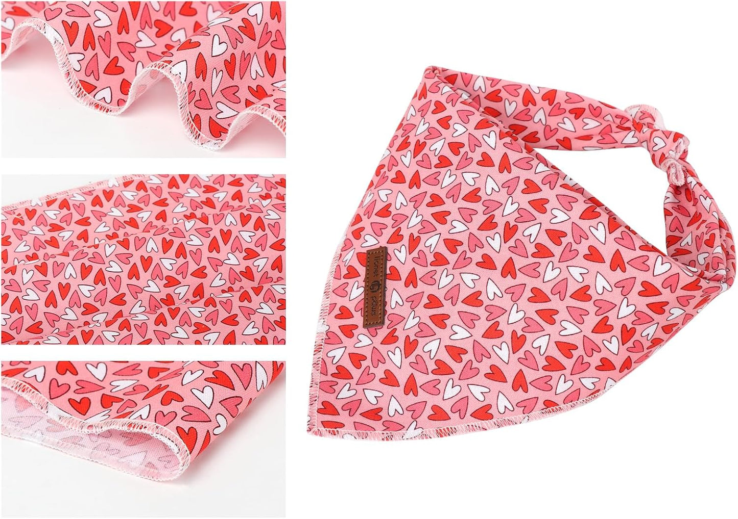 Lionet Paws Valentine Dog Bandana for Small Medium Dogs,Pink Hearts Kerchief Washable Dog Triangle Bibs Scarf for Girl or Boy Gift
