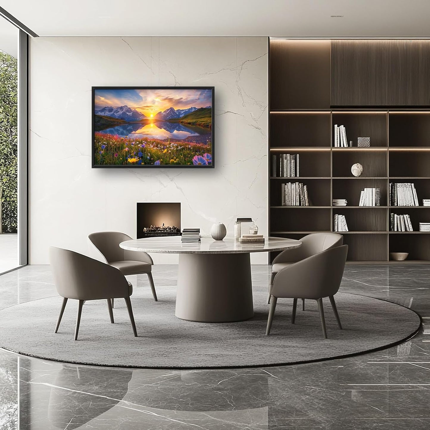 Mountain Large Wall Art Sunrise Lake Flower Field Pictures Nature Landscape Wall Decor Canvas Print Painting Artwork for Bathroom Living Room Bedroom 36L" x 24W"