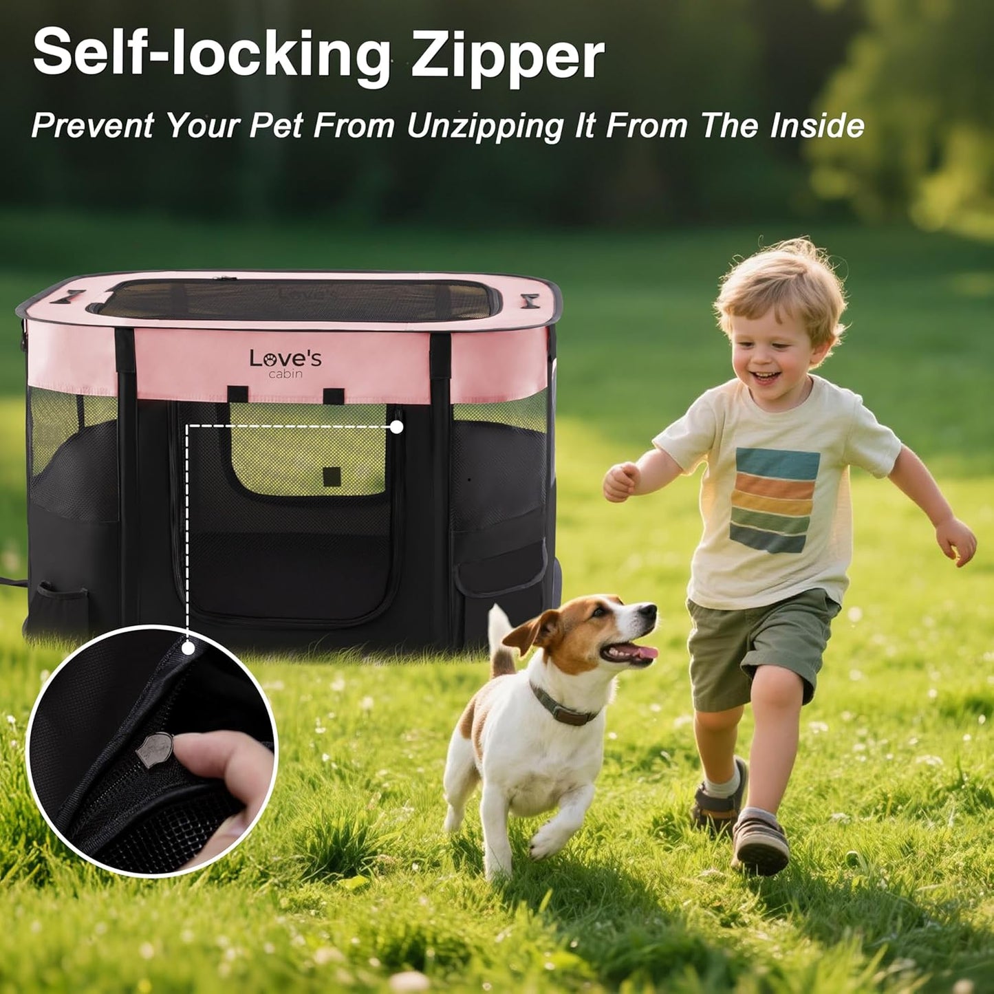 Love's cabin Pet Puppy Dog Playpen, Medium Dog Tent Crates Cage Indoor/Outdoor, Portable Exercise Playpen for Cat, Foldable Pop Up Dog Kennel Playpen with Carring Case (M, Pink)