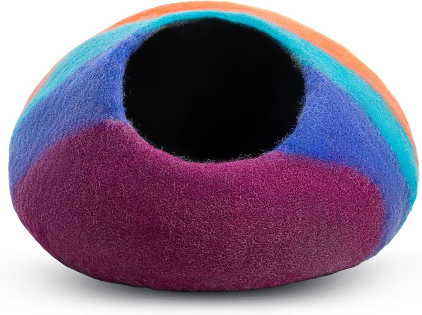 Woolygon Premium Felt Cat Cave Bed – Wool Kitty Beds Handcrafted Kitten Caves Bed for Indoor Cats - Made from 100% Eco-Friendly Merino Wool, Foldable Cat Hidewawy Covered Cat House Pod (Rainbow Twist)