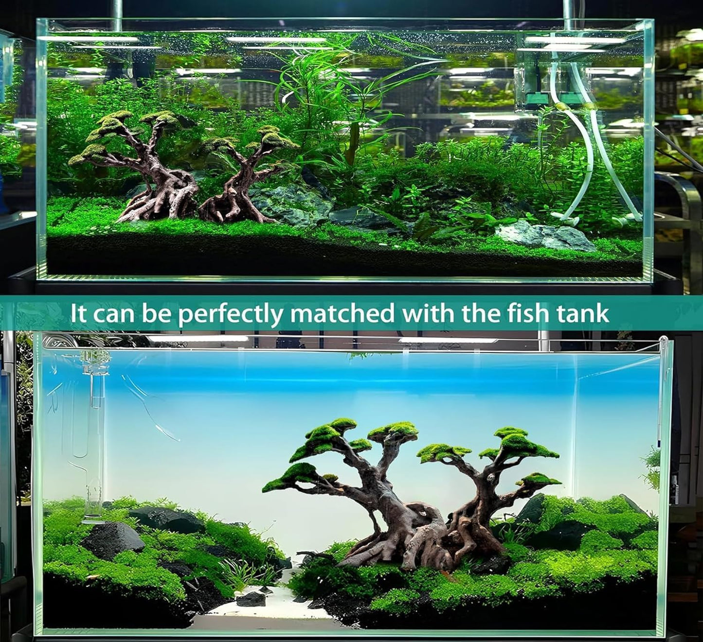 Novelsite Fish Tank Decorations - Large Bonsai Trees with Faux Moss- Aquarium Rocks Aquascaping- Made of Sandstone 17" x 8.6" x 5" Enhance Aquatic Landscape with Realistic Natural Look