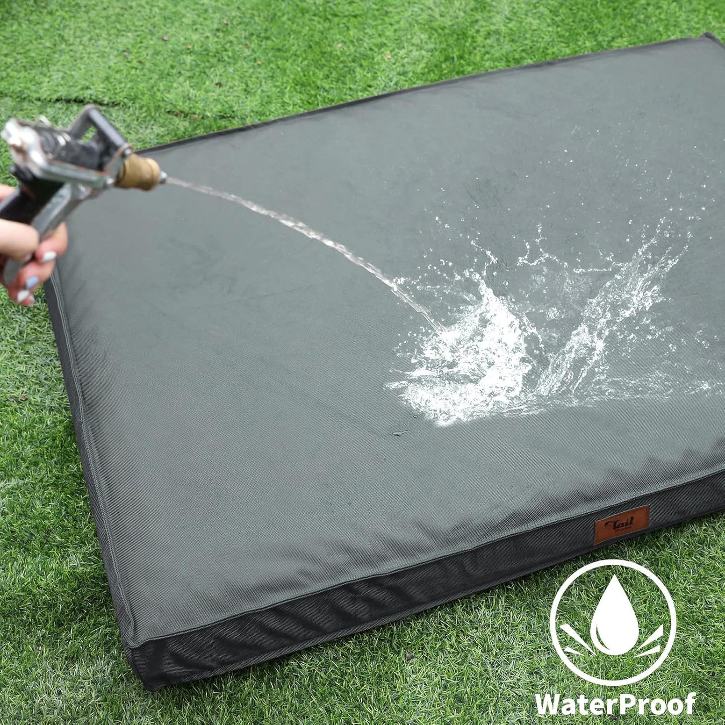 Outdoor Extra Large Dog Bed, Waterproof Dog Bed for Large Dogs, Egg Crate Foam XL Pet Bed with Removable Washable Oxford Cooling Cover, Grey