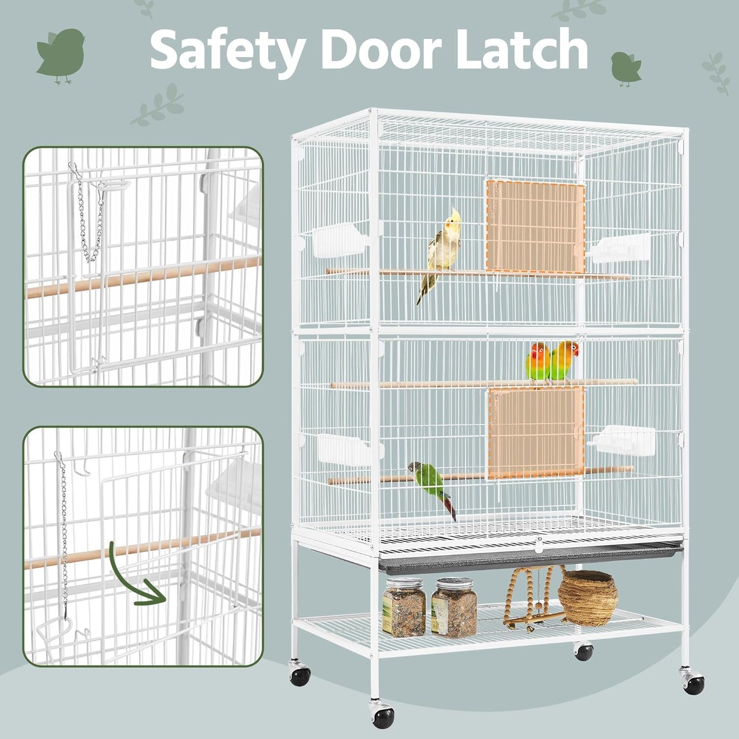 Yaheetech 52inch Bird Cage Extra Large Parakeet Parrot Cage for Lovebird Cockatiel Conure Finch with Rolling Stand White