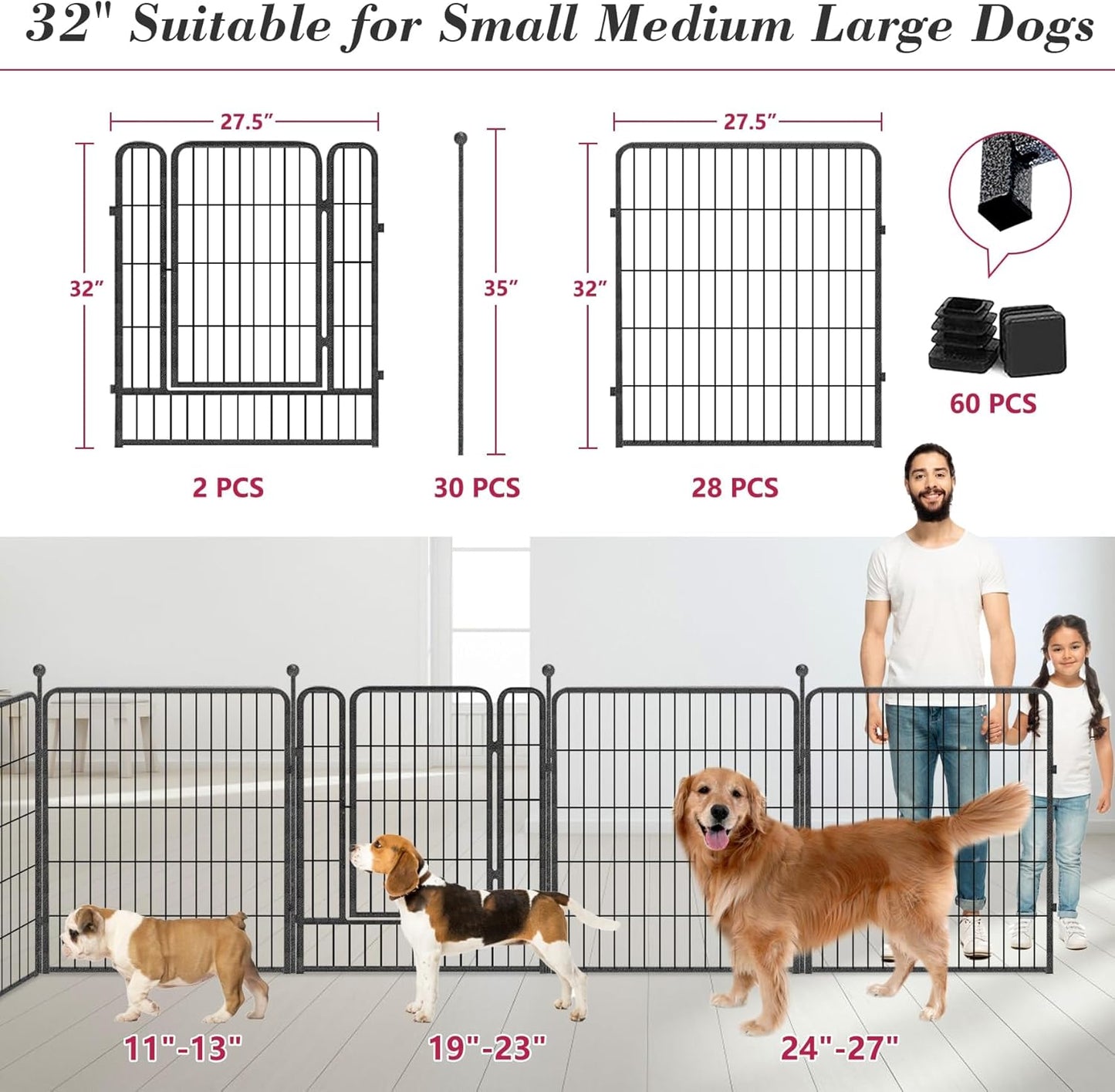 Dog Playpen 32 inch 30 Panels Indoor Outdoor Dog Pen for Medium/Small Dogs Heavy Duty Metal Dog Fence Outdoor for Yard, Puppy Playpen with Door Portable Pet Fence for RV Camping Yard