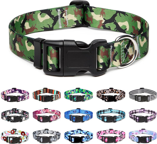 Mercano Adjustable Dog Collar - Special Design Patterns, Soft Nylon Comfortable Durable Pet Collar for Small Medium Large Dogs (XS, Dog Camouflage Green)