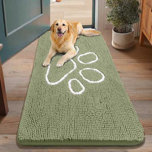 Smiry Dog Door Mat for Muddy Paws, Absorbent Dirt Trapper Non Slip Quick Dry Washable Chenille Mat for Mud Dogs, Entry Rug for Indoor and Outdoor (48x30 Inches, Sage Green)