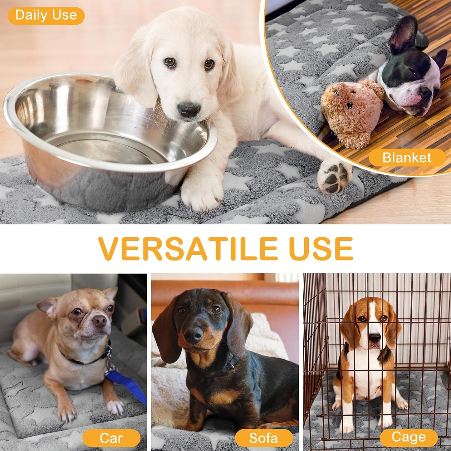 4 Pcs Washable Dog Crate Mat Kennel Pad Replaceable Reversible Pet Bed Pad for Crate Pet, Sleeping Mat for Small, Medium, Large Dog Machine Washable(24 x 36 x 1.6 Inch,Gray)