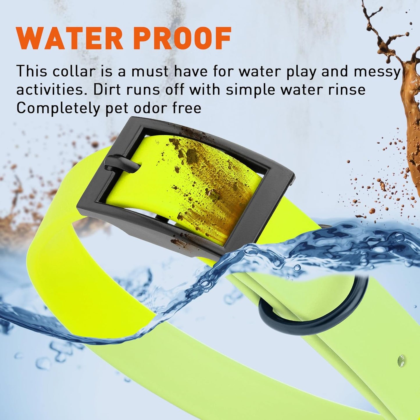 Dogline Biothane Waterproof Dog Collar Strong Coated Nylon Webbing with Black Hardware Odor- Proof for Easy Care Easy to Clean High Performance Fits Small Medium or Large Dogs, Safety Yellow