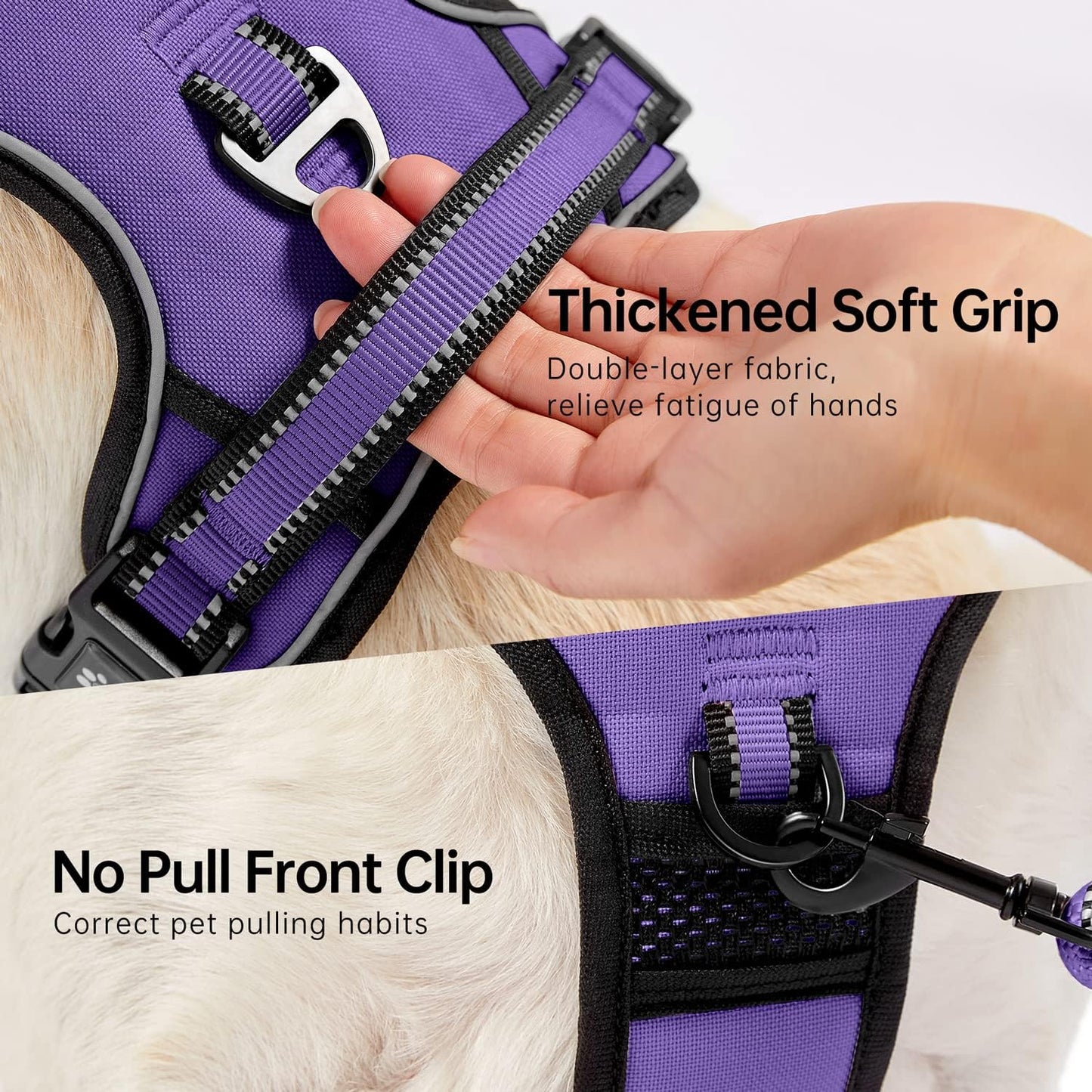 NESTROAD No Pull Dog Harness,Adjustable Oxford Dog Vest Harness with Leash,Reflective No-Choke Pet Harness with Easy Control Soft Handle for Large Dogs(Large,Purple)