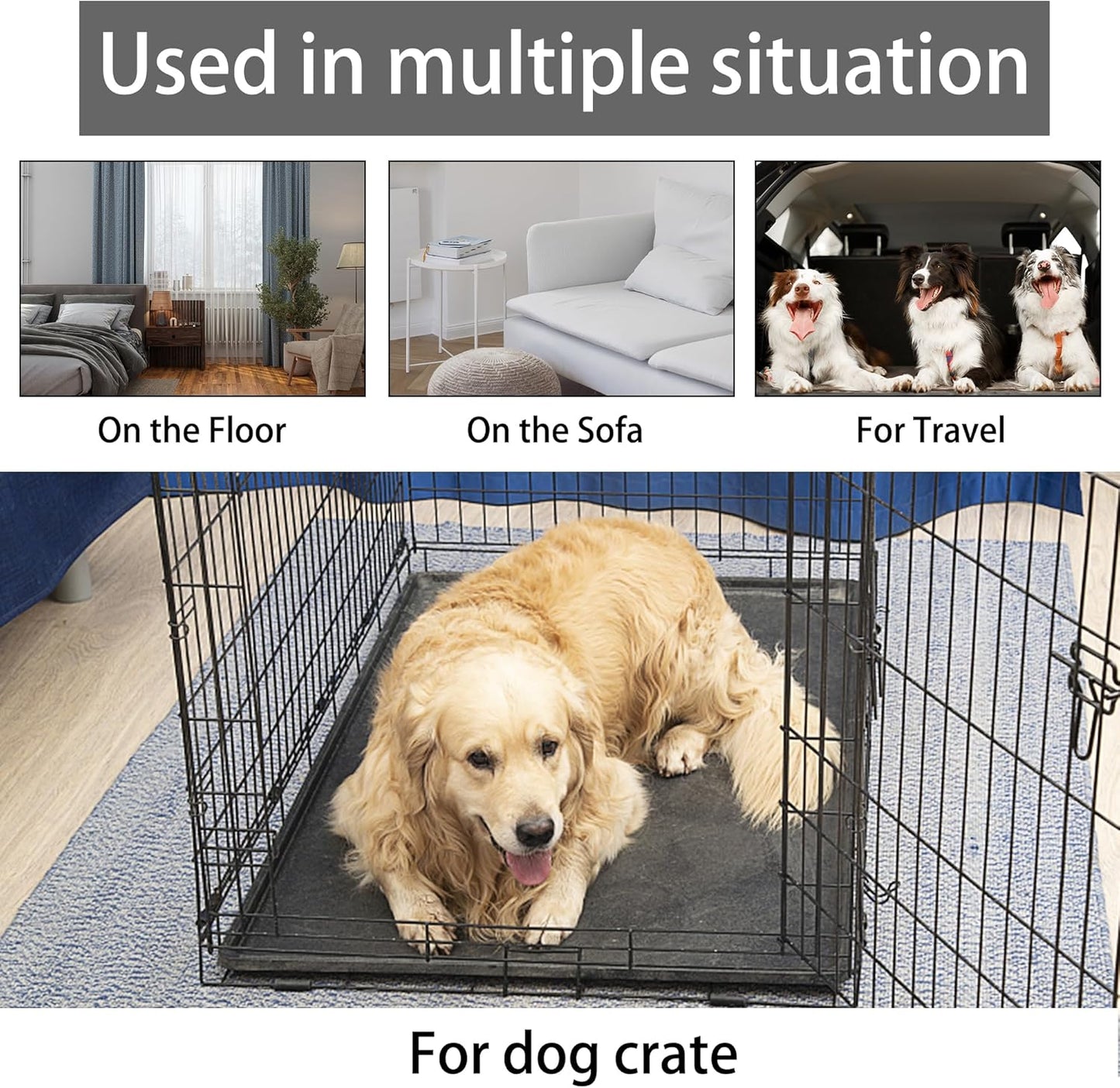 KHONSU PET Dog Bed Mat for Crate 1.1in Slim Cooling Pad Reversible Flannel & Waterproof Canva for Dogs up to 90 lbs