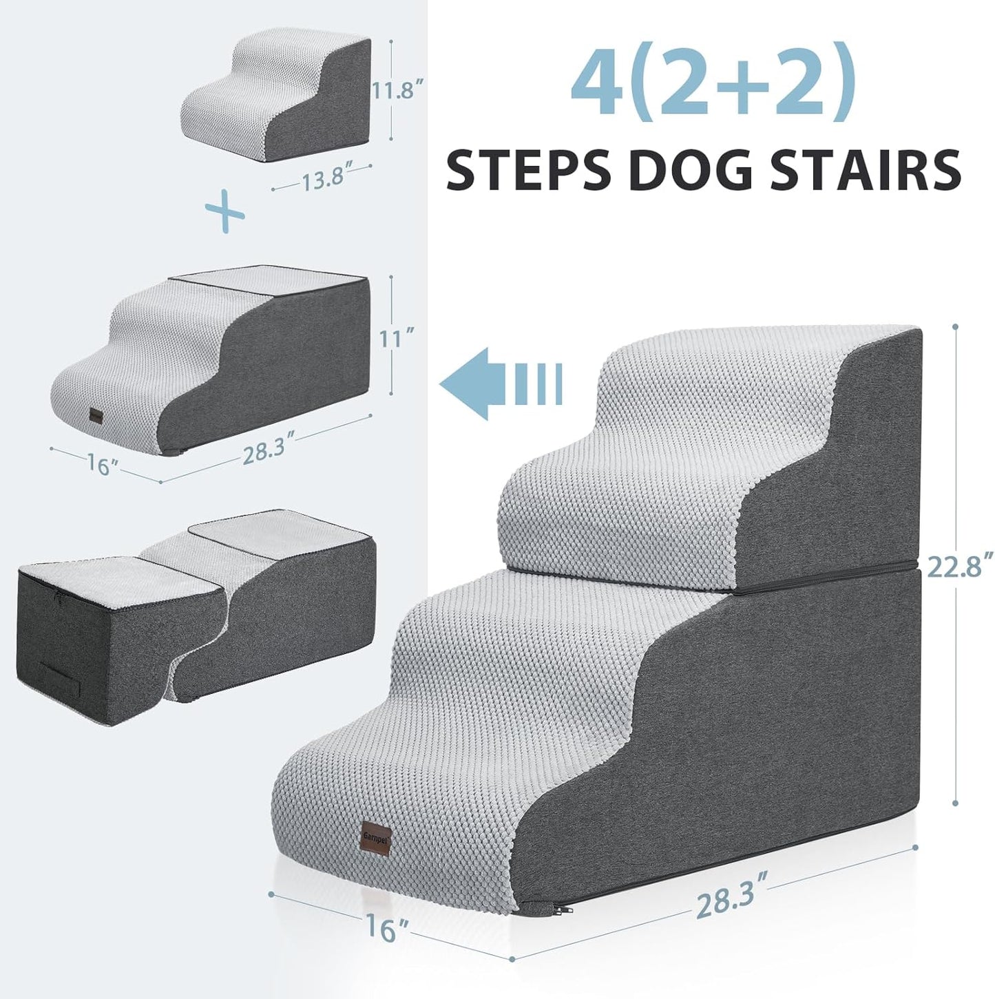 Dog Stairs for High Beds, 4-Step Dog Steps for Small Dogs and Cats, Foldable Pet Stairs for High Bed Climbing, Non-Slip Balanced Pet Step Indoor, Light Grey