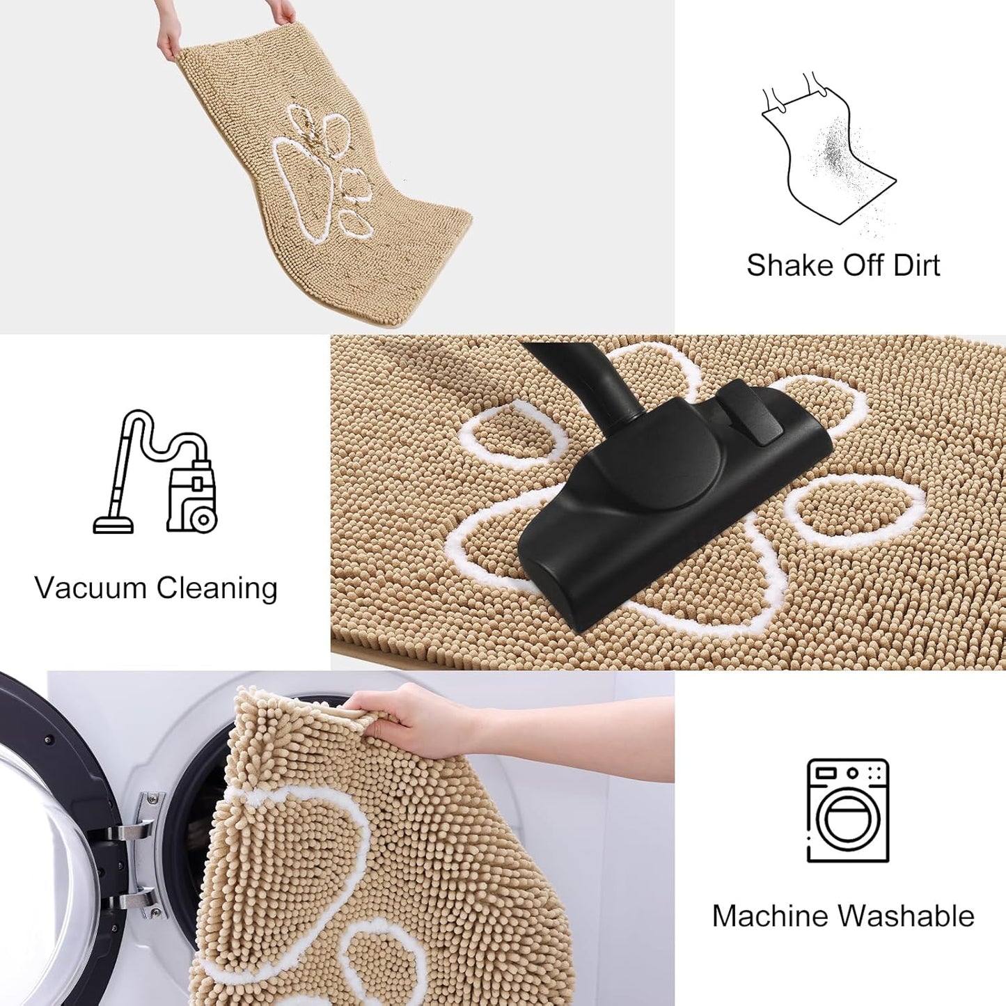 Smiry Dog Door Mat for Muddy Paws, Absorbent Dirt Trapper Non Slip Quick Dry Washable Chenille Mat for Mud Dogs, Entry Rug for Indoor and Outdoor (48x30 Inches, Beige)