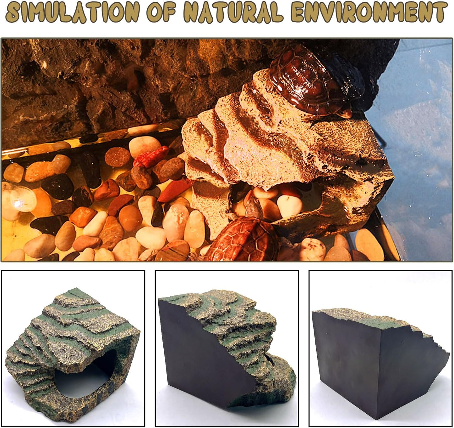 kathson Turtles Basking Platform Reptile Hiding Cave Hideouts for Aquatic Turtles, Frog, Newts and Salamanders