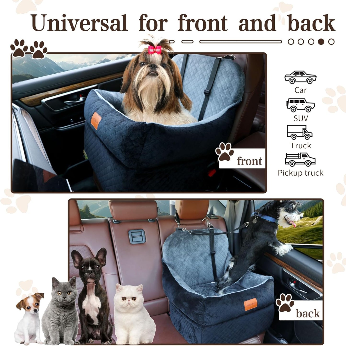 Dog Booster Car Seat with 7 Inches of Interior Height,Elevated Pet Car Seat for Small/Medium Sized Dogs,Puppy Portable Car Seat,Washable Removable Cover Travel Safety Car Seat,Easy to Use(H-Grey)