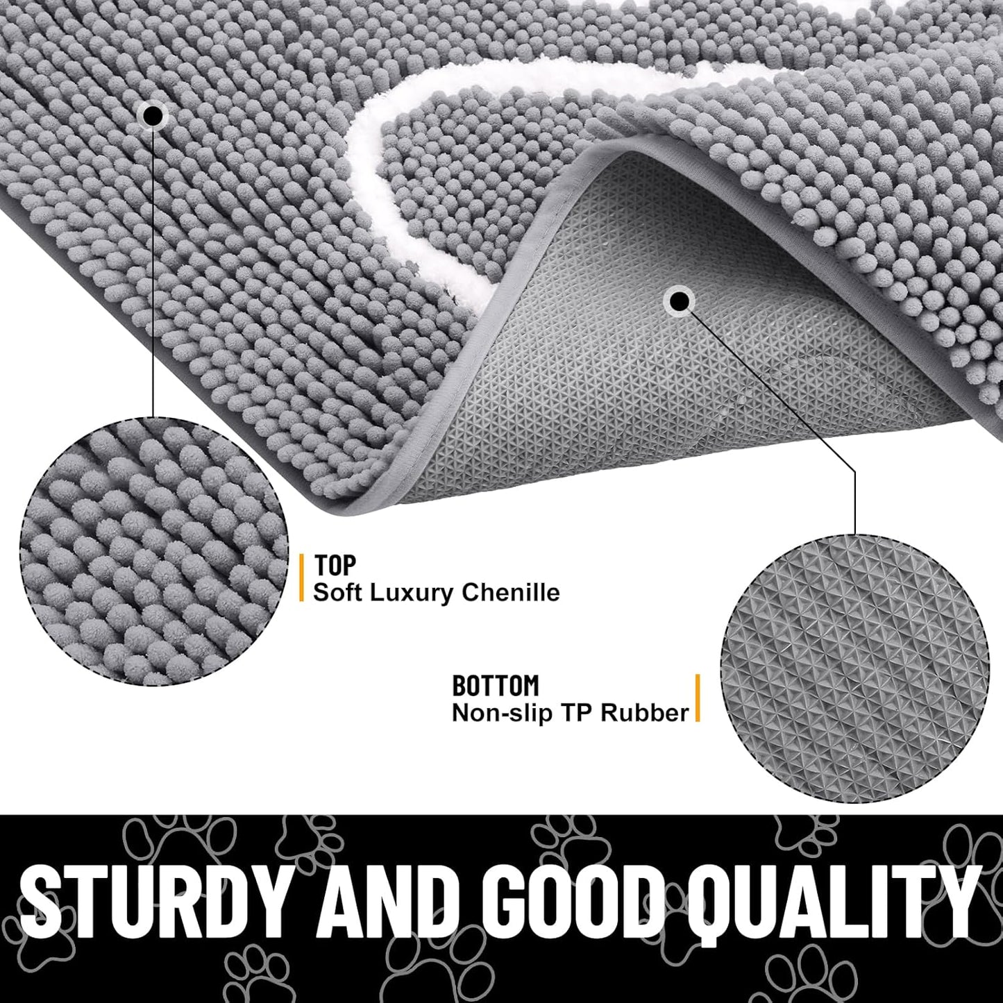 Smiry Dog Door Mat for Muddy Paws, Absorbent Dirt Trapper Non Slip Quick Dry Washable Chenille Mat for Mud Dogs, Entry Rug for Indoor and Outdoor (36x24 Inches, Grey and White)