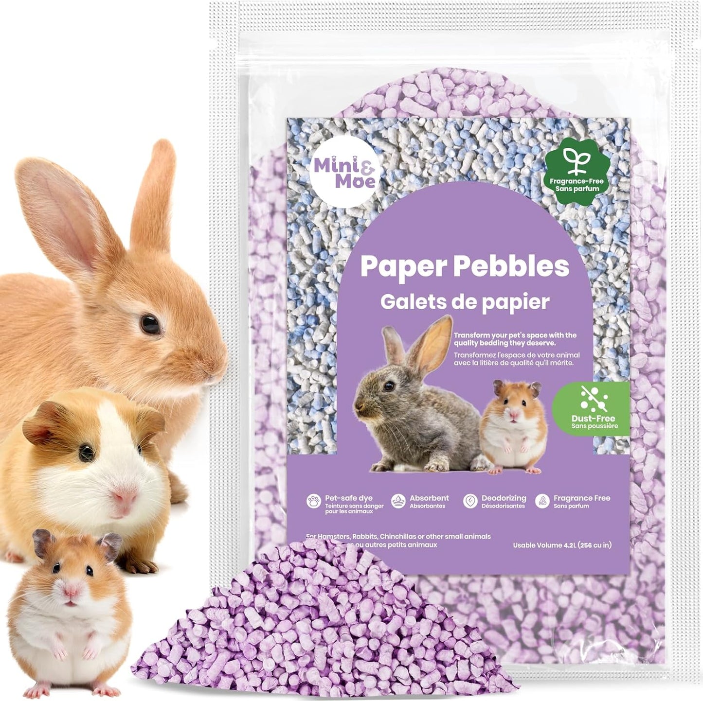 mini&moe Rabbit Bedding Guinea Pig Bedding Paper Pellet Bedding: Odor Control & Moisture Absorbent Natural Paper Pellet Bedding - for Small Animal Guinea Pigs, Rabbits,Hamsters Bedding 3.96lb