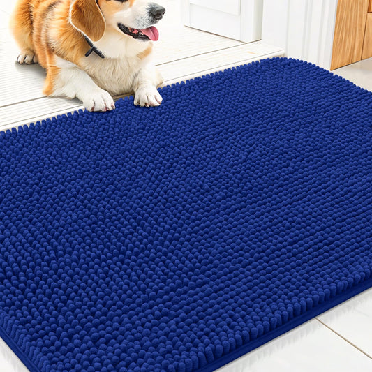 Smiry Dog Door Mat for Muddy Paws 30x20, Absorbs Moisture and Dirt Doormat, Non-Slip Washable Quick Dry Chenille Front Door Mat Indoor Entrance, Entryway Carpet for Inside Floor, Royal Blue