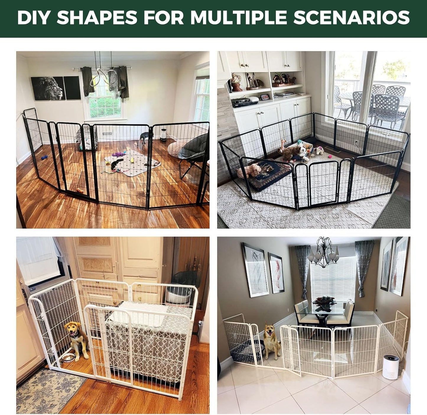 FXW Homeplus Unleashed Indoor Dog Playpen - Stress-Free and Safe Play, Heavy Duty 45 Inch 16 Wire Panels Dog Pen for Large Dogs, Black│Patented