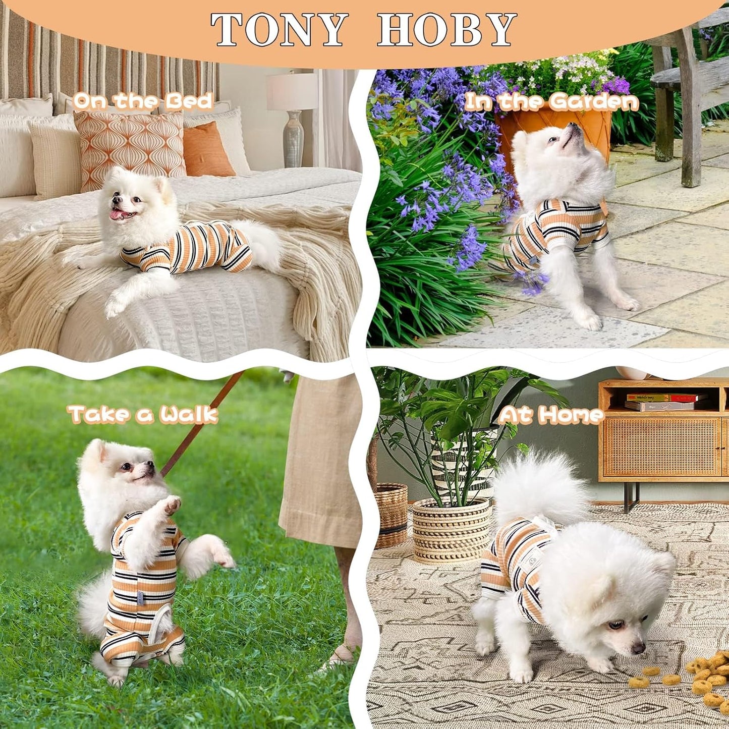 TONY HOBY Male Dog Pajamas, 4 Legged Dog Jumpsuit with Brown Stripe, Dogs Shirt for Small Medium Dogs (Brown, Boy, L)