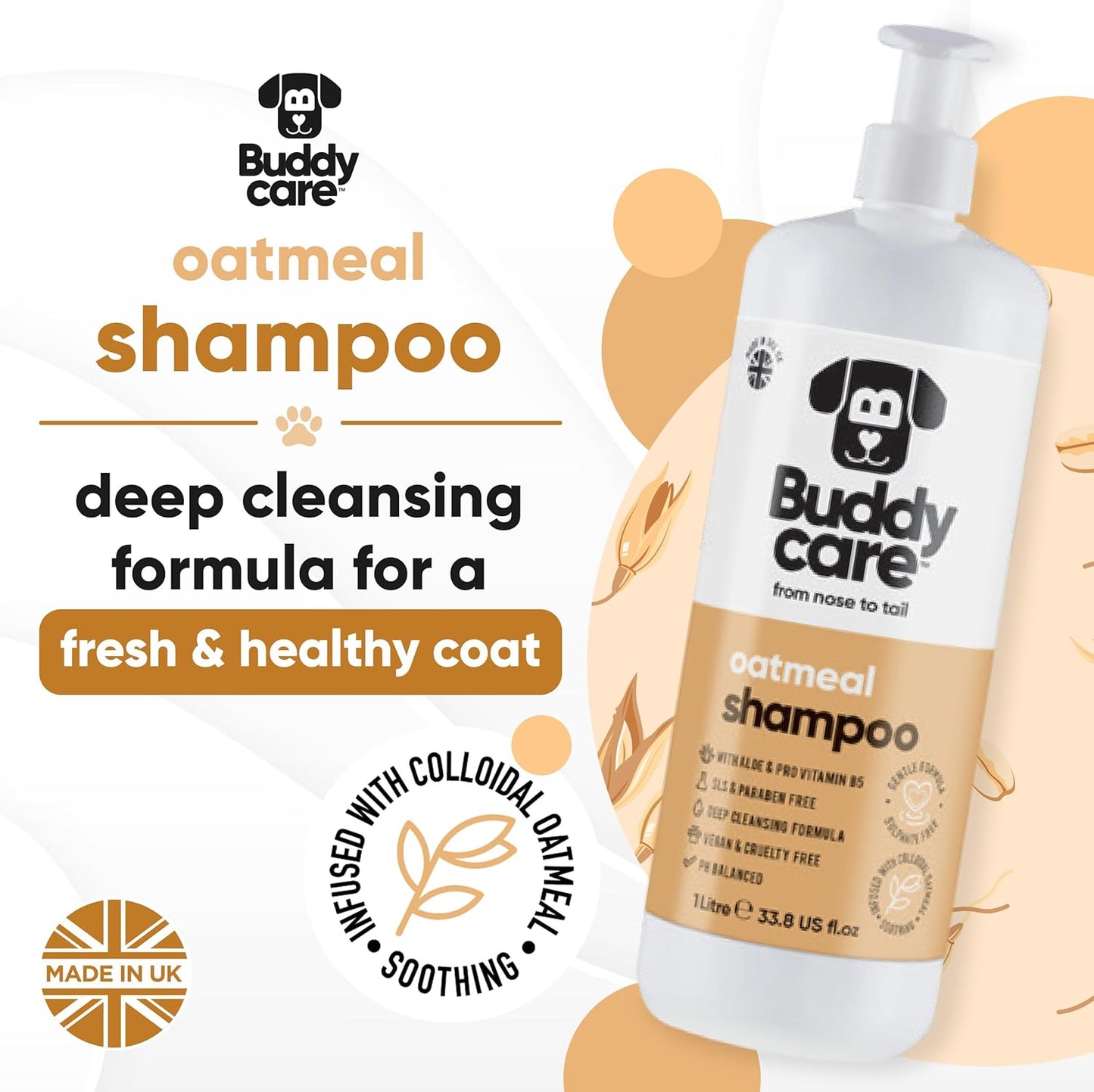 Oatmeal Dog Shampoo for Smelly Dogs (33.8oz) - Hypoallergenic & Itch Relief Formula, Gentle on Sensitive Skin, Includes Dog Shampoo and Conditioner - Essential Dog Grooming Supplies