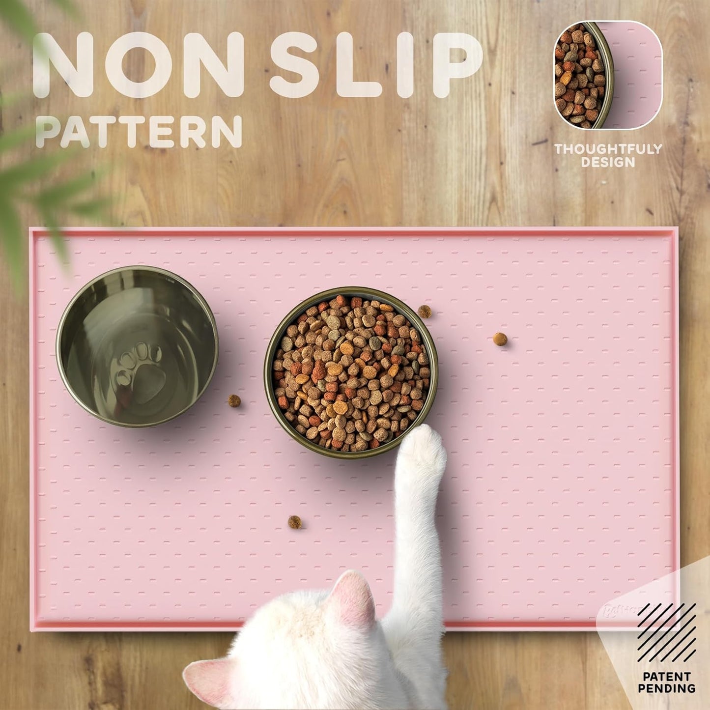 Dog Food Mat - 28x18 Raised Edges Dogs Mat for Food and Water Prevent Spill, Waterproof Cat Food Mats Protect Floors, Easy Clean Dog Bowl Mats for Food and Water, Silicone Pet Feeding Placemats Pink