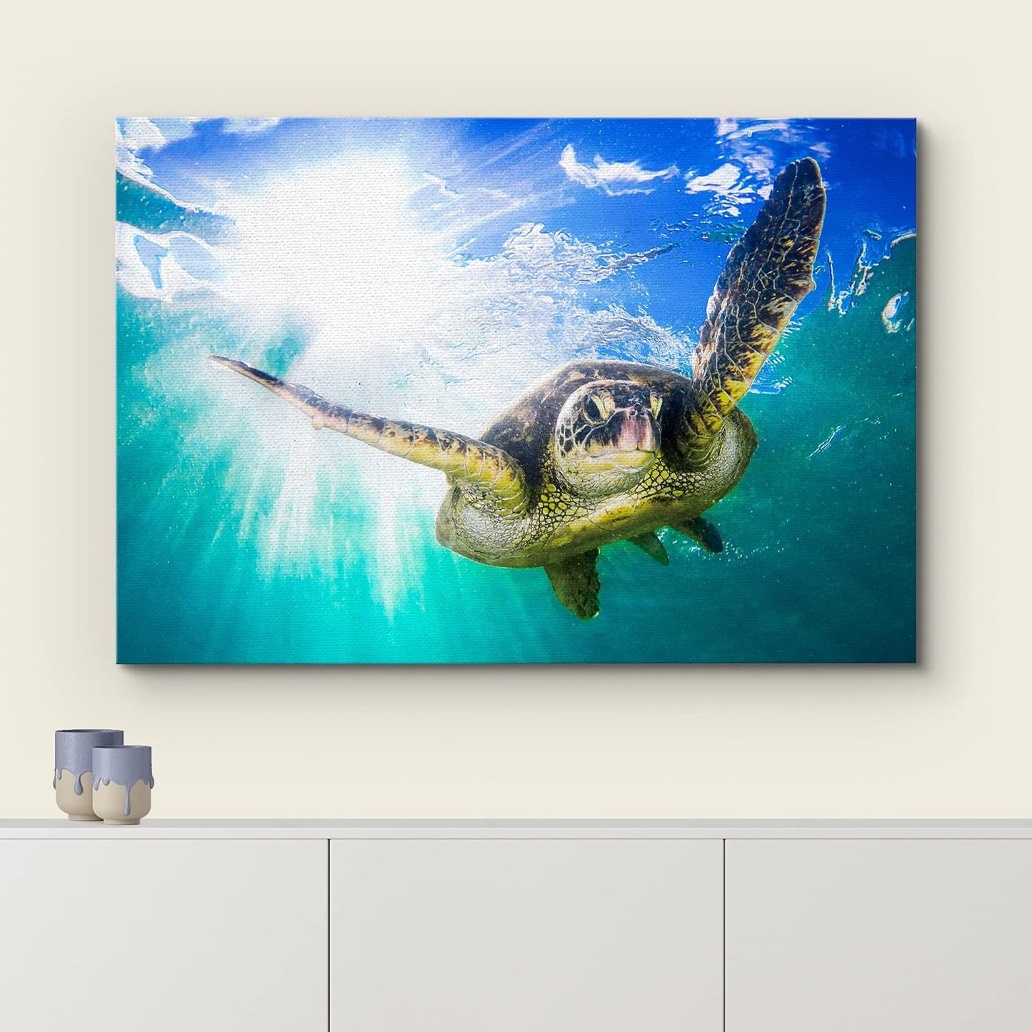 wall26 Canvas Print Wall Art Sunlight Tropical Ocean Underwater Turtle Nature Animals Photography Realism Rustic Scenic Landscape Wilderness Earth Colorful for Living Room, Bedroom, Office - 24"x36"