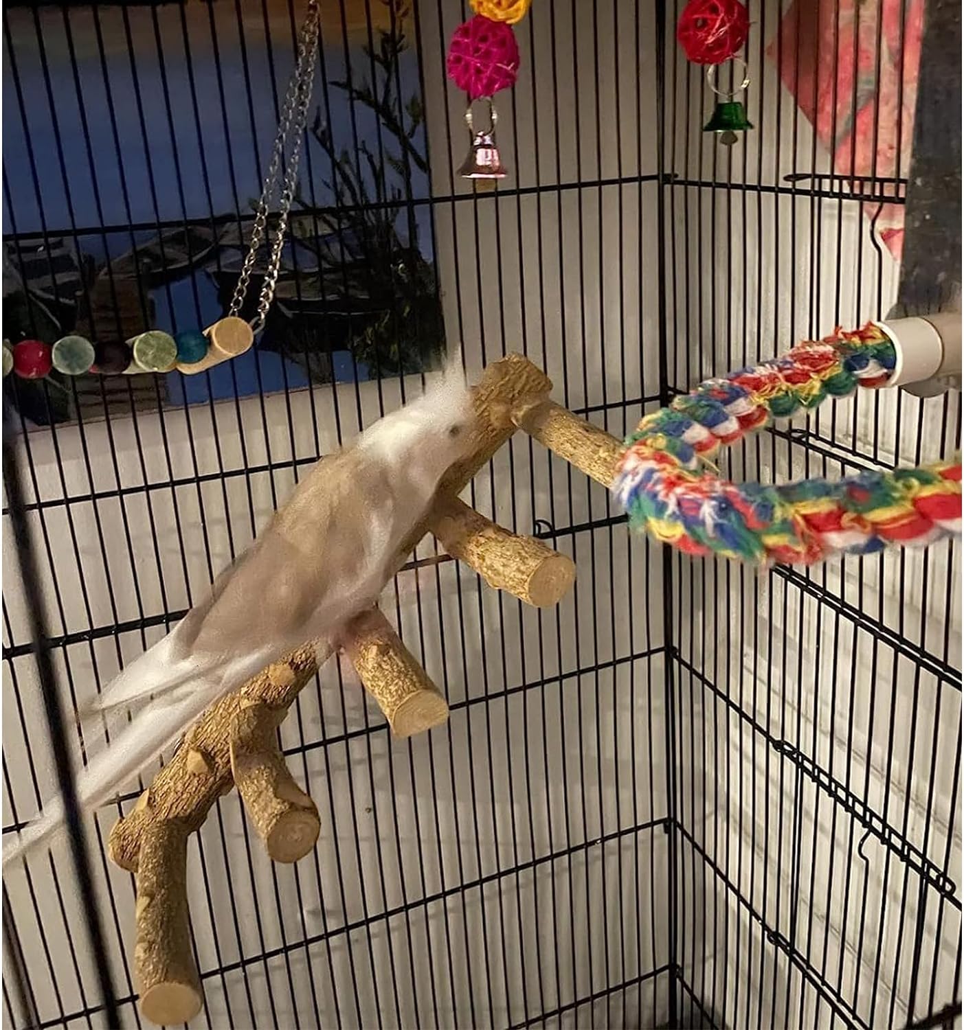 Bird Parrot Ladder Perch for Cage, Nature Wooden Bird Bridge Exercise Stands Parrot Climbing Chewing Toys for Small Animal